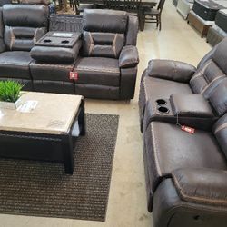 Sofa And Loveseat Recliners With USB Charger/ Financing Available/ Fast Delivery 
