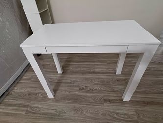 White Desk and 5-Tier Bookshelf Set