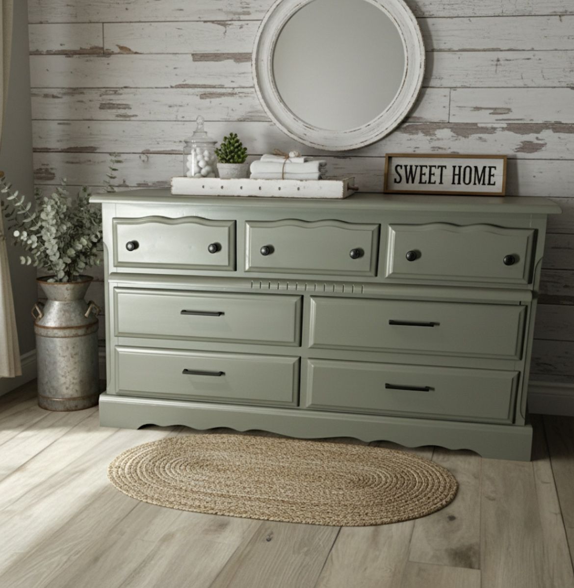 Vintage 7 drawer dresser- delivery available H: 32in x L: 59in x D: 18in