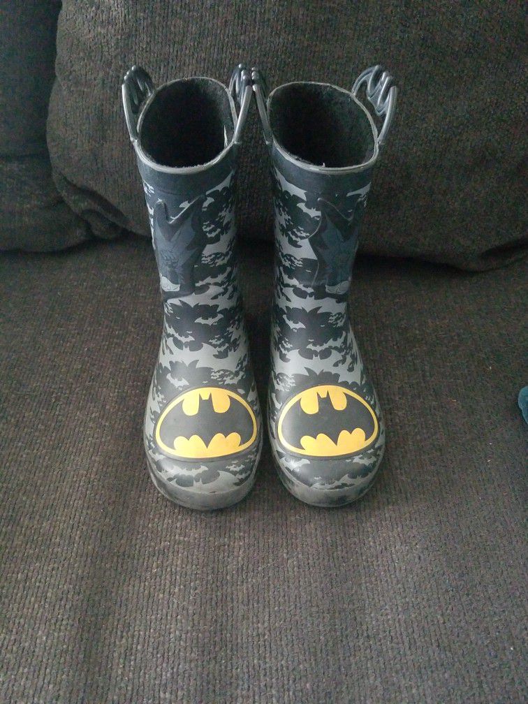 Kids 13/1  Waterproof Warm Faux Fur Lined  Rain Boots In Batman


