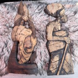 Pair of Hand-Carved African Wooden Wall Art