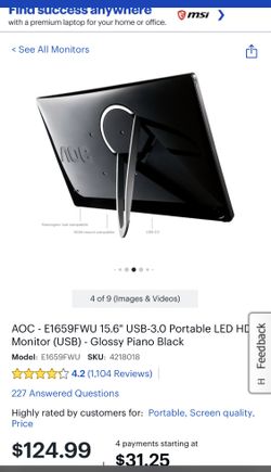 AOC E1659FWU 15.6 USB-3.0 Portable LED HD Monitor (USB) Glossy piano black  E1659FWU - Best Buy