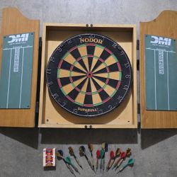 Dart Board Cabinet Set w/ Darts 