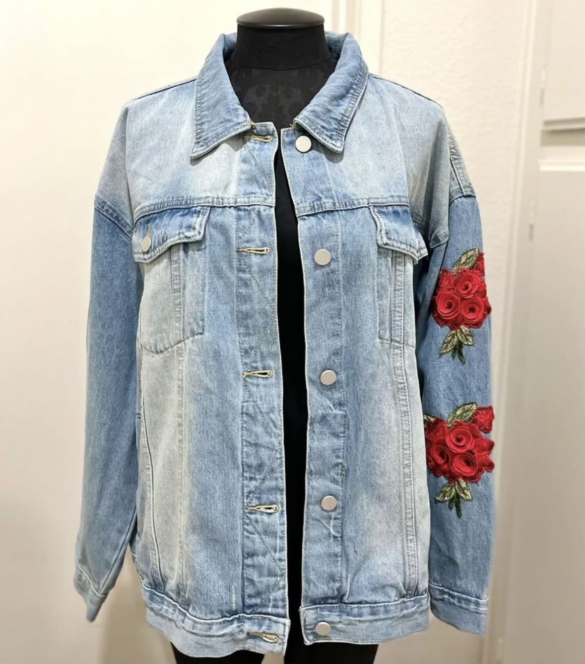 Denim Jacket With Embroidered Flowers