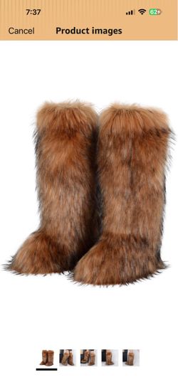 Womens Faux Fur Boot Round head suede Winter Fluffy Long Furry Boots for Girls Outdoor Fuzzy Knee-High Boots