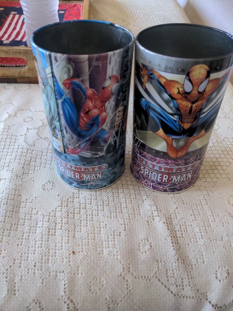 Spider-Man Pencil Cup Holder With Secret Compartment Below For Two Of Them New.