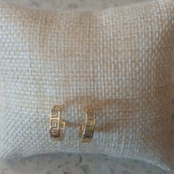 18k Gold Plated Greek Key Motif Huggie Hoop Earrings 