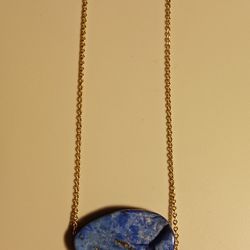 Hand Cut & Polished Gemstone Pendant with Gold Tone Chain 