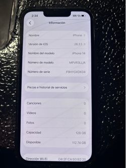 iPhone 14 128 gb buenas condiciones la pantalla está un poco rayada , batería al 100 💯