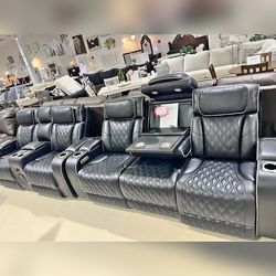 3- Pieces Black Breathing leather Power Recliner Sofa set