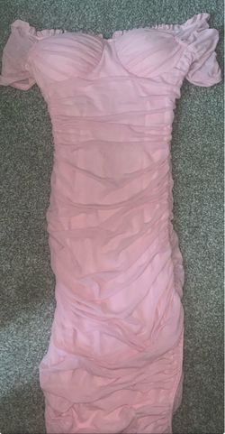 Pink Ruched Off-Shoulder Midi Dress