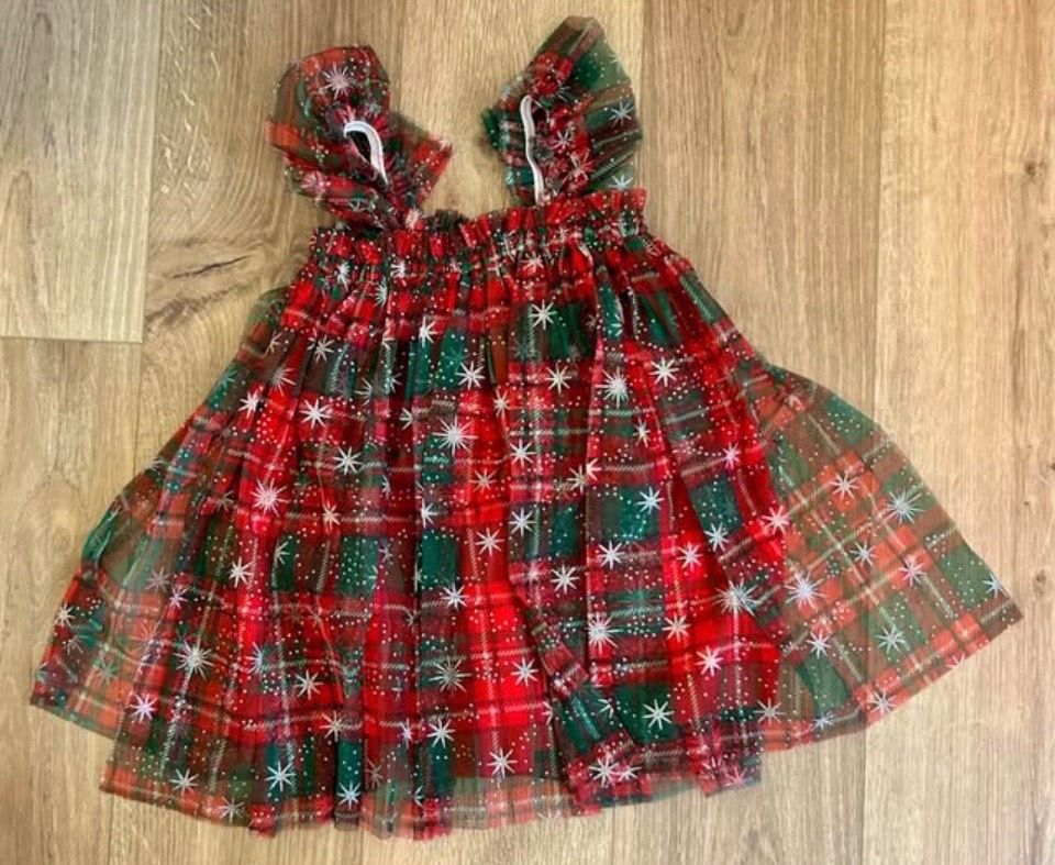 Christmas Plaid Snowflake Tulle Dress