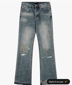 Y2K Ripped Flared Jeans Distressed Washed Irregular Hem for Street Music Festival Denim Pants for Women Men（small）