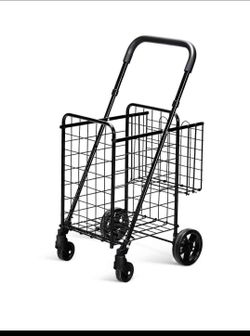 Costway Folding Shopping Cart Basket Rolling Utility Trolley Adjustable Handle
