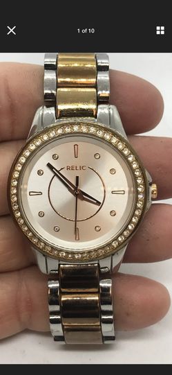 Relic by fossil Women's Watch, Two Tone Rose Gold and Polished Silver w/Crystal Accents