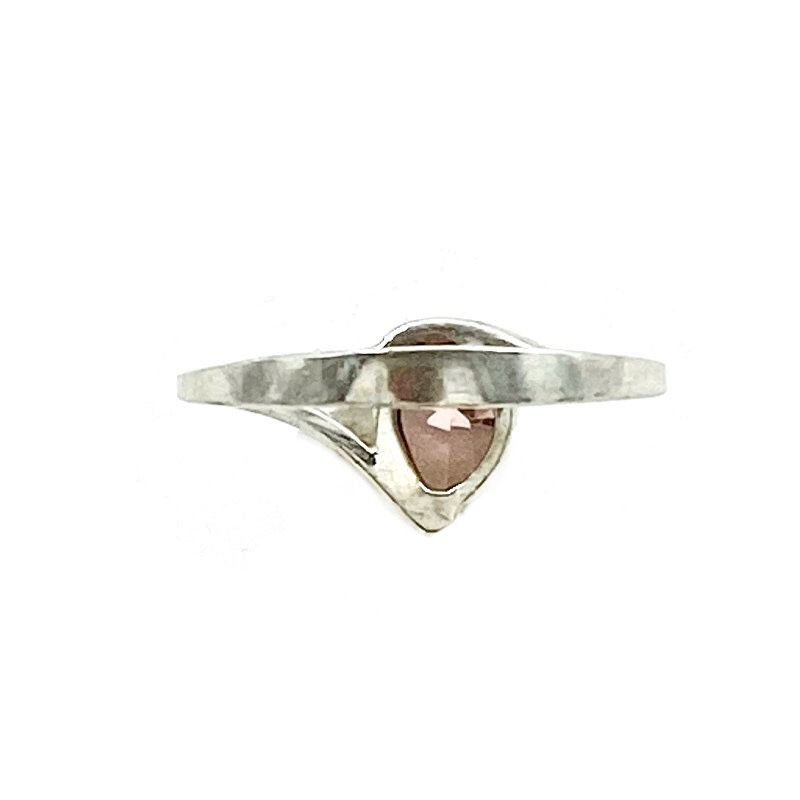 Vintage 925 Sterling Pear Cut Pink Cubic Zirconia Solitaire Minimalist Bypass Ring Signed, Engagement Prom