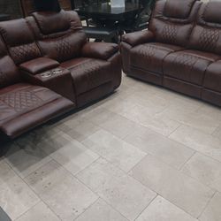 *Weekend Special*---Stellar Santiago Brown Leather Reclining Sofa/Loveseat Sets---Delivery And Financing Available👏