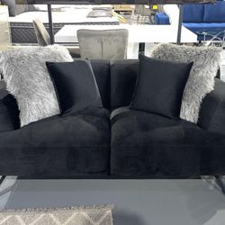 NEW LOVESEAT BLACK VELVET SOFA SIZE AVAILABLE TOO