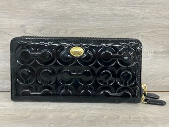 Coach Peyton Op Art Embossed Patent Leather Accordion Zip Long Wallet (