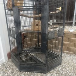 Large All-Metal Bird Cage – Hexagonal Aviary Style