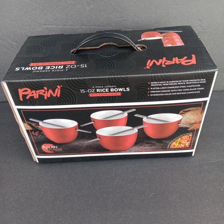 New Sealed 4pcs Rice Bowl Set With Chopsticks
