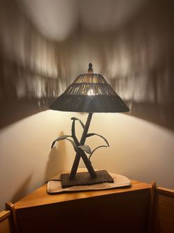 Vintage Mid Century Woven Banana Leaf Lamp - HEAVY METAL