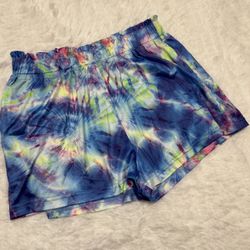 New Medium Tye dye casual shorts boho festival rave blue stretchy pjs hippie