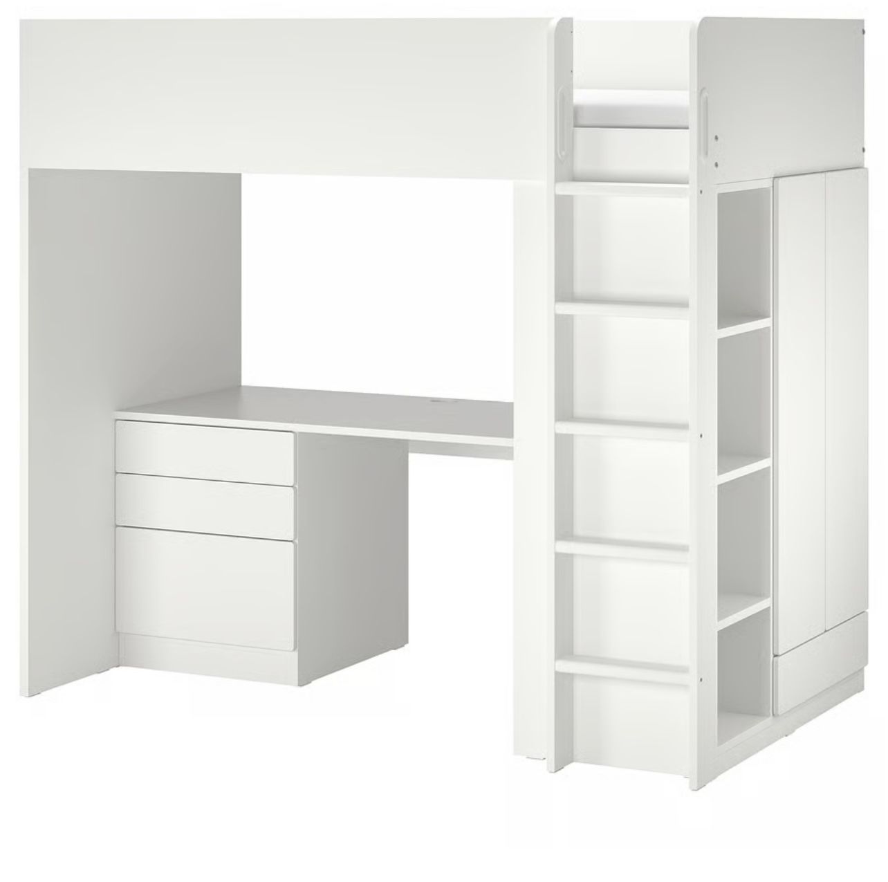 IKEA Loft bed, white white/with desk with 4 drawers, Twin