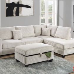 Corduroy Sectional Sofa With Ottoman Storage