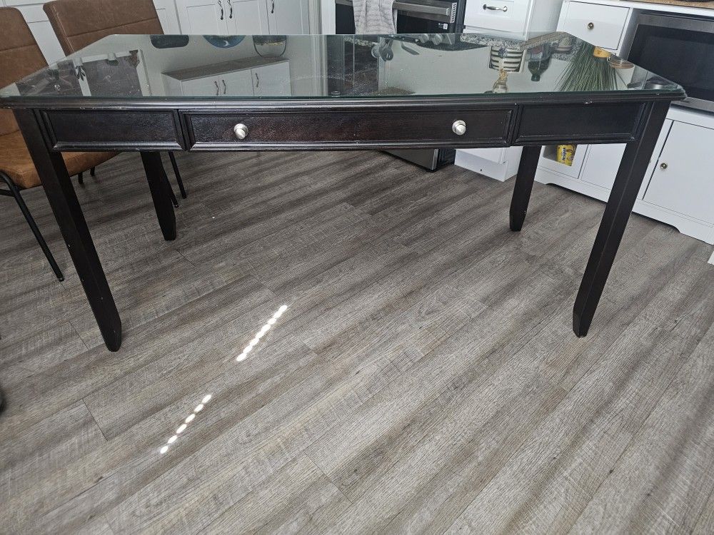 Desk With Glass Top And Drawer, Heavy