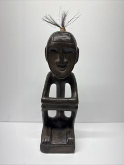 Carved Indonesien Wooden Trunyan Figure Sculpture 13” Plus Hair