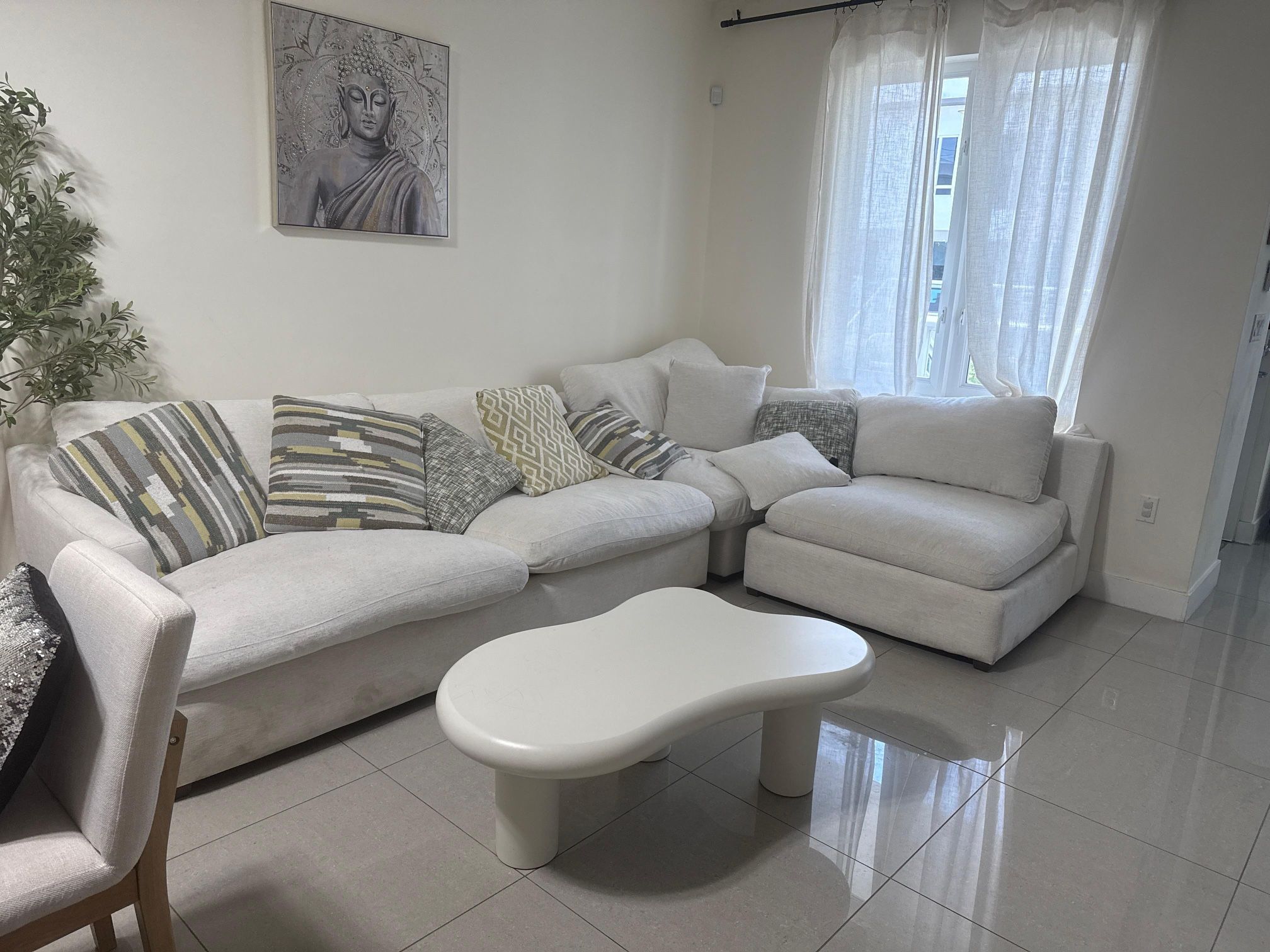 Beige Sectional Sofa + Pillows – Comfortable, Used, Pickup Only