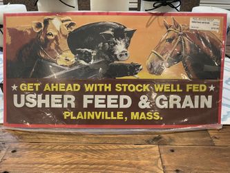 90s Antique Usher Feed and Grain Advertising Farm Sign