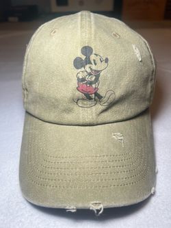 Disney Store Mickey Mouse Distressed Olive Green Baseball Cap Hat Adjustable
