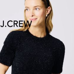 (NEW) (4 SIZES AVAILABLE) WOMEN’S J.CREW FACTORY BLACK SHIMMER SHORT-SLEEVE TINSEL SWEATER - SIZE: SMALL, MEDIUM, LARGE AND EXTRA LARGE