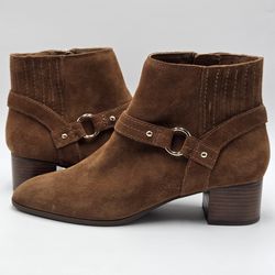Essex Lane Jacey Ankle Booties in cognac/brown suede. Women's Size 10M