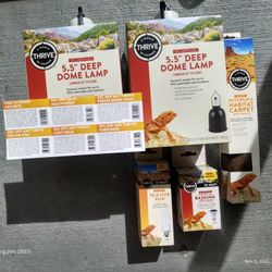 Thrive Reptile 2 X 5.5" Dome Lamps Basking Spot Light 10.0 UVB Bulb Reversible Carpet 