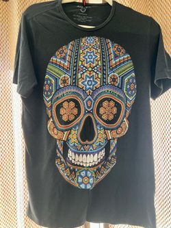 Ay Guey Men’s Multi Colored Sugar Skull Short Sleeve T-Shirt Sz XL EUC