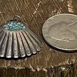 Sterling Silver Turquoise Inlay Shell Pendant Gorgeous 
