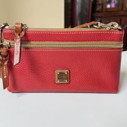 Dooney & Bourke Saffiano Double Zip Wristlet / Wallet Handbag Red Leather