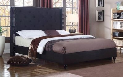 Full Size Upholstered Tufted Bed Frame w/ Nailhead Trim – Black (2 Available)🚨
