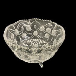 Vintage Americans Brilliant Footed Crystal Bowl-Daisy Design