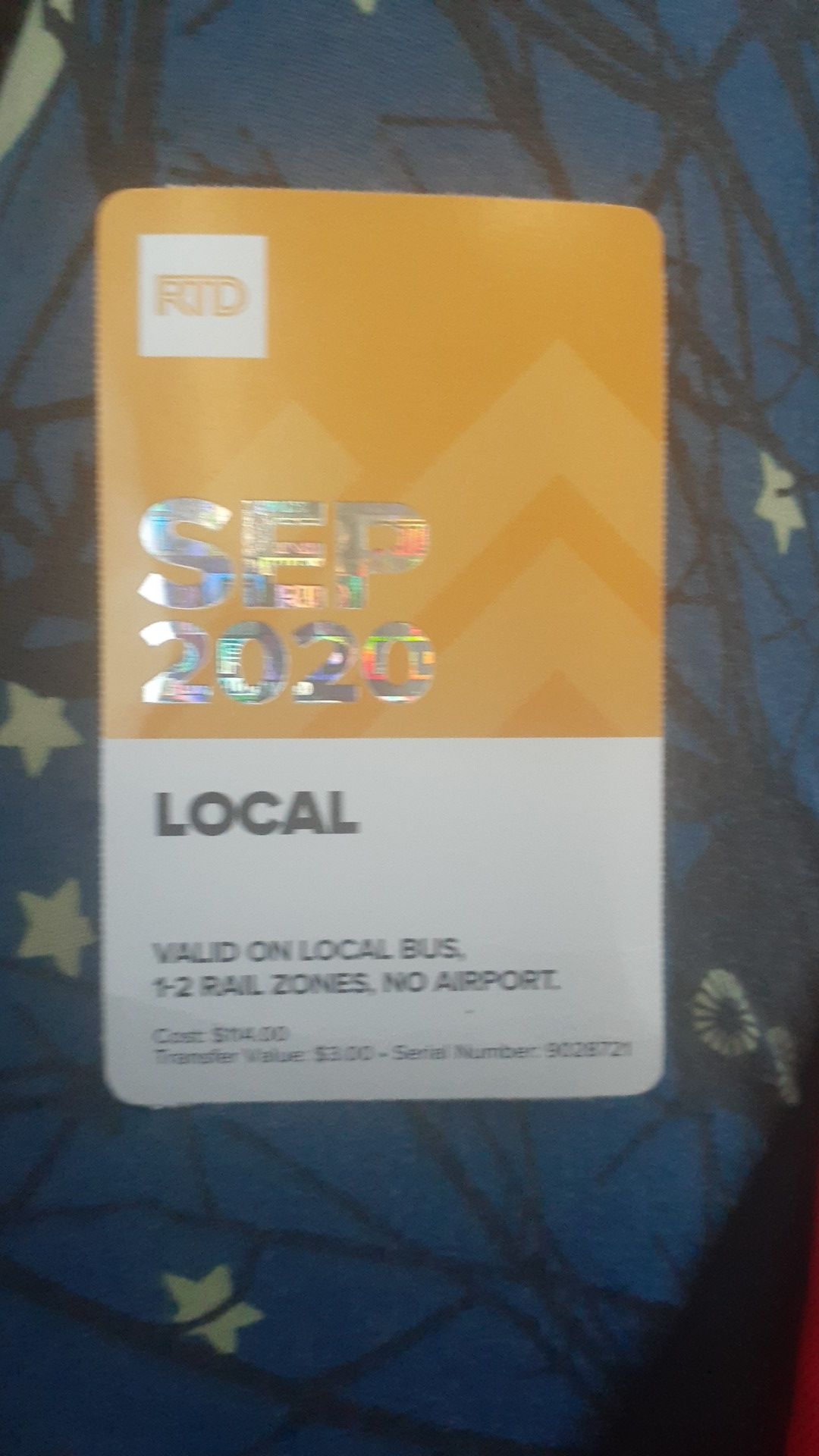 September 2020 RTD BUS PASS