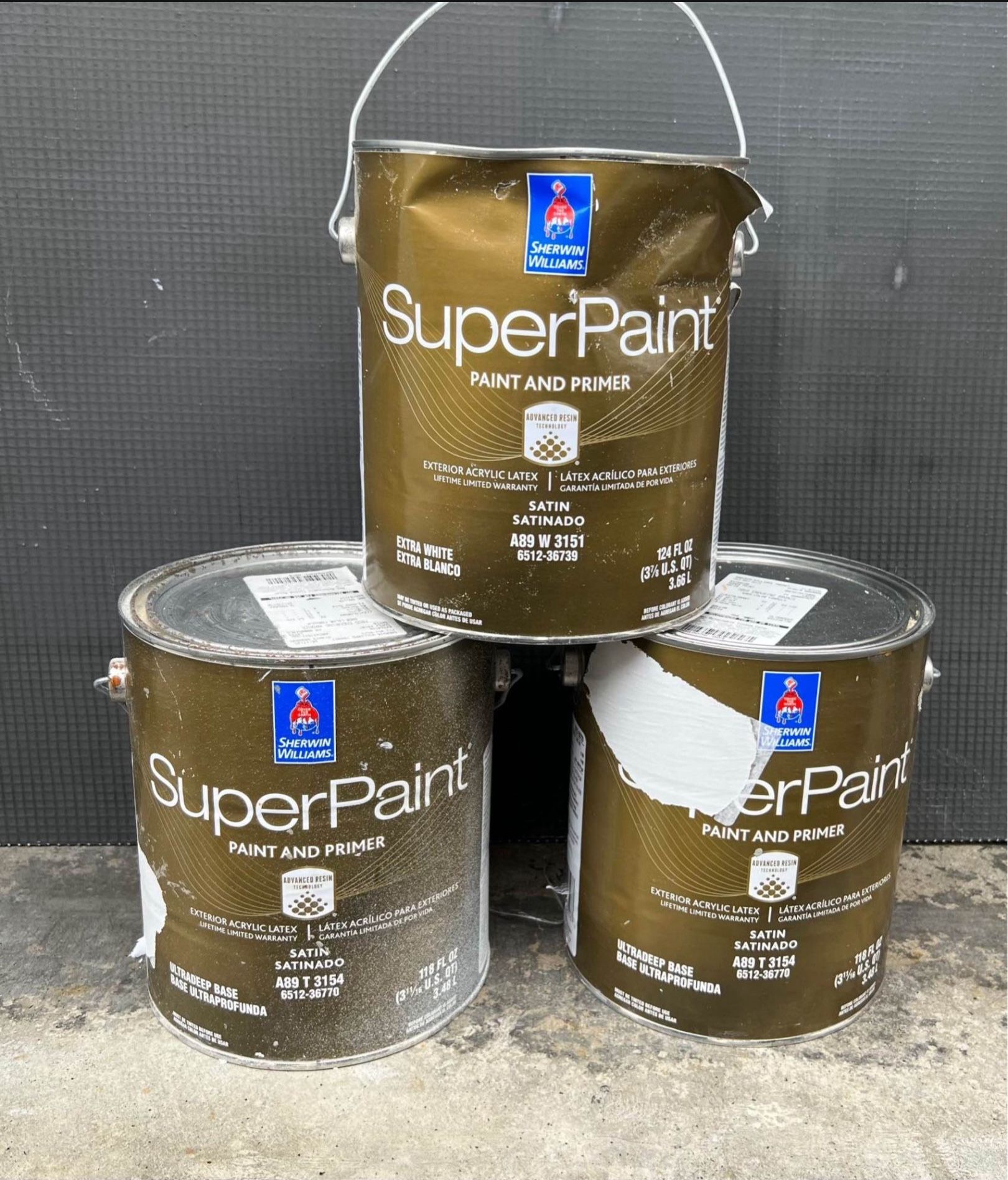 Super paint And Primer In One. Satin . 3 Gallons ( 2 Black / 1 White Eider)