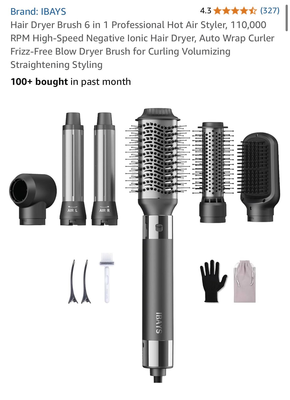 Hair Dryer Brush 6 in 1 Professional Hot Air Styler, 110,000 RPM High-Speed Negative Ionic Hair Dryer, Auto Wrap Curler Frizz-Free Blow Dryer Brush fo