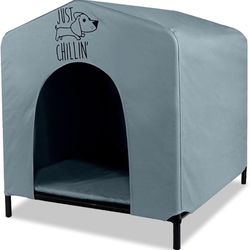 Floppy Dawg Just Chillin’ Portable Dog House. Elevated Pet Shelter for Indoor and Outdoor Use. Made of Water Resistant Breathable Oxford Fabric. Easy 