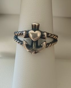 Vintage Retired James Avery Sterling Silver Anchor Heart Ring Women's Size 7
