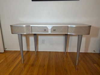 Michael Amini Lanterna Wood & Acrylic Vanity/ Writing Desk in Silver Mist/Beige