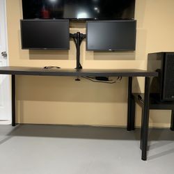 Gaming Pc With Two Monitors, Stand, Desk