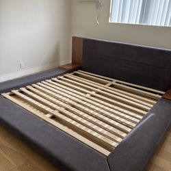 Modern Upholstered Bed Frame with Wooden Slats – Great Condition